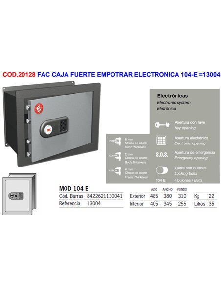 FAC CAJA FUERTE EMPOTRAR ELECTRONICA 104-E 13004