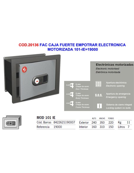 FAC CAJA FUERTE EMPOTRAR ELECTRONICA MOTORIZADA 101-IE19000