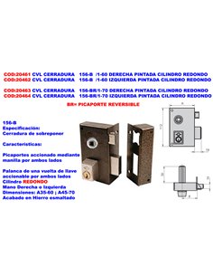 CVL CERRADURA   156-BR/1-70 IZQUIERDA PINTADA CILINDRO REDONDO