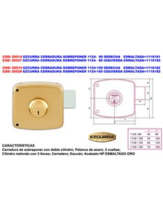EZCURRA CERRADURA SOBREPONER 1124-  80 DERECHA ESMALTADA1118181