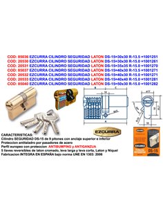 EZCURRA CILINDRO SEGURIDAD LATON DS-15 30x30 R-15 ANTIBUMPING10