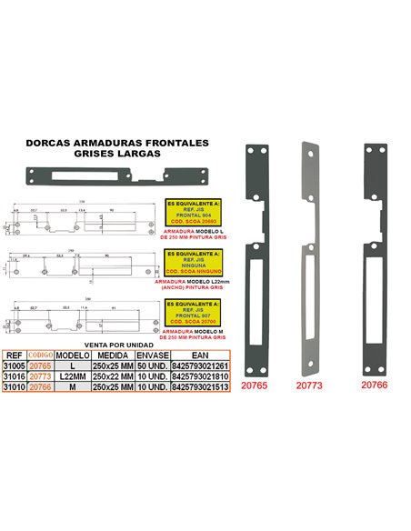DORCAS ARMADURA FRONTAL GRISL/22 DE 250x22 MM LARGA24GA