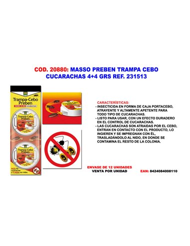 MASSO PREBEN TRAMPA CEBO CUCARACHAS 4 + 4 GR. 231513
