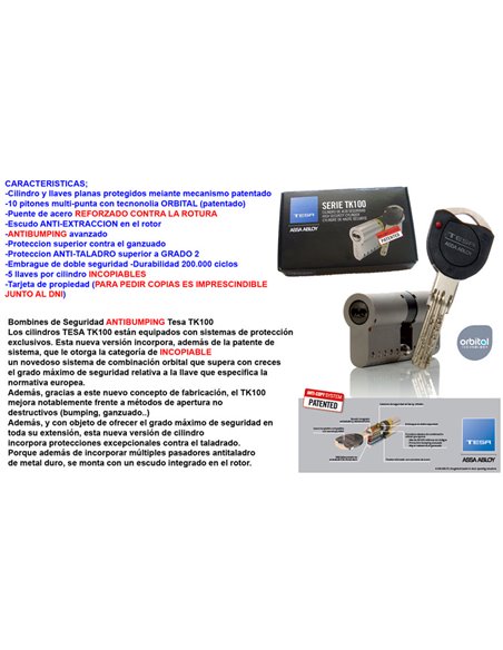 TESA CILINDRO ALTA SEGURIDAD TK 10030x40  LN R15 LEVA LARGA