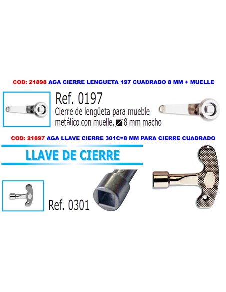 AGA LLAVE CIERRE 301C8 MM CONTADORES PARA CIERRE CUADRADO