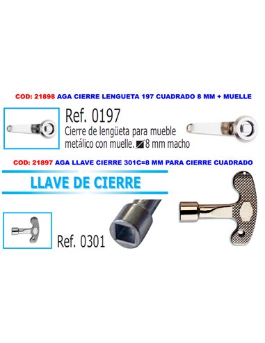 AGA CIERRE LENGUETA 197 CUADRADO 8 MM + MUELLE