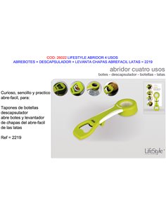 LIFESTYLE ABRIDOR 4 USOS ABREBOTES+DESCAPSULADOR+LEV.CHAPAS2219