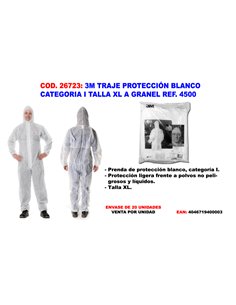 3M TRAJE PROTECCION BLANCO CATEGORIA I TALLA XL REF. 4500