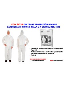 3M TRAJE PROTECCION BLANCO CATEGORIA III TIPO 5/6 L REF. 4515