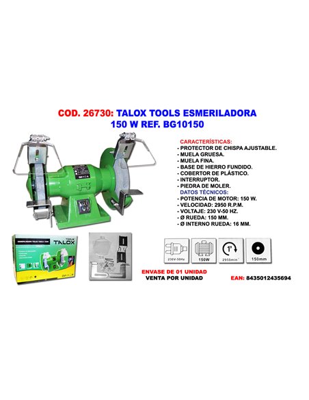 TALOX TOOLS ESMERILADORA 150 W 150 MM BG10150