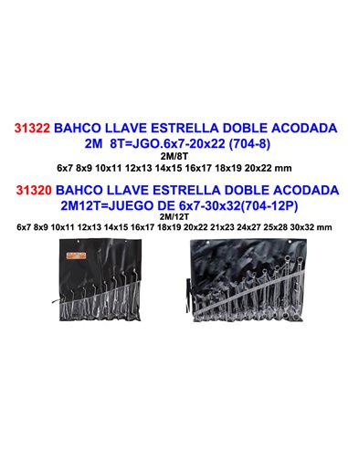 BAHCO LLAVE ESTRELLA DOBLE ACODADA 2M12TJGO.6x7-30x32(704-12P)