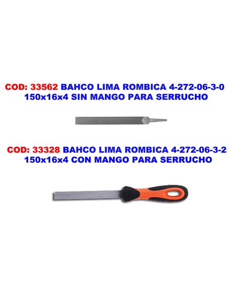 BAHCO LIMA ROMBICA 4-272-06-3-0  150x16x4 S/MANGO PARA SERRUCHO