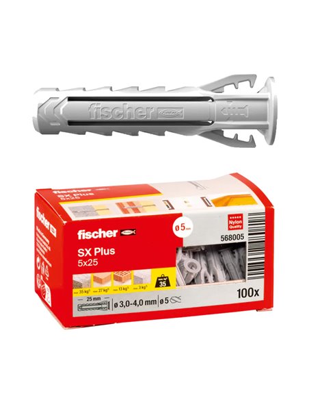 FISCHER CAJA 100 TACOS SX PLUS 5 GRIS   5x25  568005
