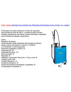 MATABI SULFATADORA PULV PRESION RETENIDA EVOLU 16 L+REGULA84941