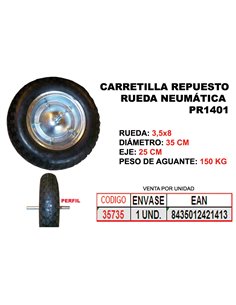 SIFER RUEDA CARRET.OBRA  NEUMATICA 35 CM EJE 25 CM LLANTA METAL
