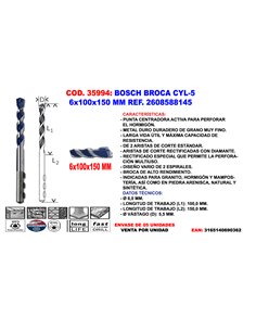 BOSCH BROCA HORMIGON CYL-5 LONGLIFE6x100x150 MM2 608 588 145