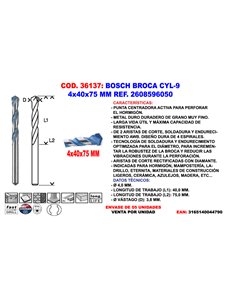 BOSCH BROCA CYL-9   4x  40x  75 MM2 608 596 050 (2608900604)