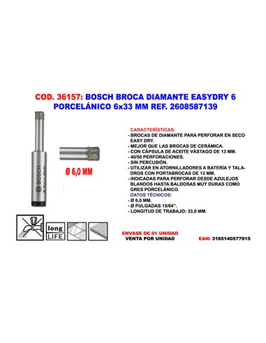 BOSCH BROCA DIAMANTE EASYDRY   6 6x33 MM PORCELANICO2608587139