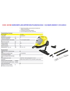 KARCHER LIM.VAPOR SIN PLANCHA SC4  3,5 BAR 2000W1.512-405.0