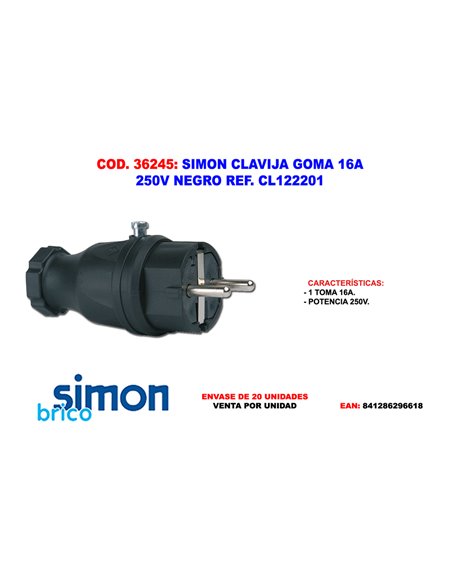 SIMON CLAVIJA GOMA 16A 250V NEGRO CL122201