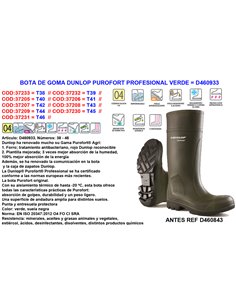 DUNLOP BOTA AGUA GOMA  PROFESIONA -20�C PUROFORT N�45460843/933