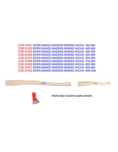 SIFER MANGO MADERA BARNIZ HACHA  350 MM