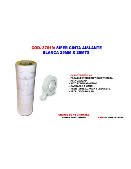 SIFER CINTA AISLANTE 25 MT X 25MM BLANCA ROLLO CA25B