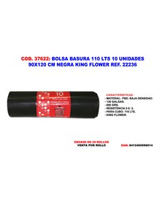 BOLSA BASURA 110 L 10 UND 90 X120 CM NEGRA KING FLOWER REF.22236