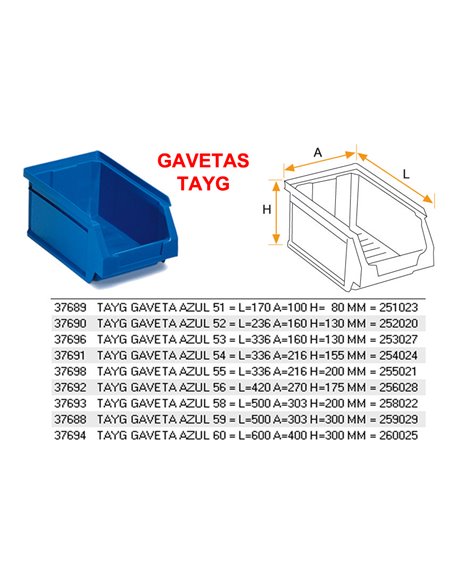 TAYG GAVETA AZUL 60  L600 A400 H300 MM  260025