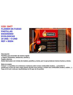 FLOWER OK FUEGO PASTILLAS ENCENDIDO ECOLOGICA 24 UND+8 UND50204
