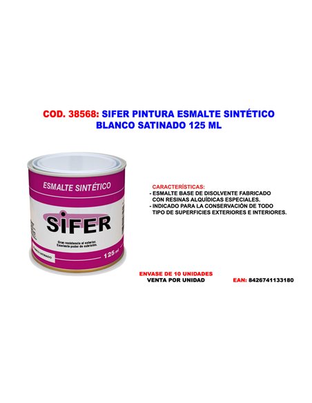 SIFER PINTURA ESMALTE SINTETICO BLANCO SATINADO 125 ML