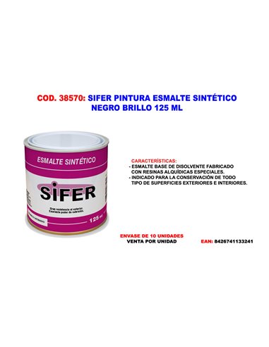 SIFER PINTURA ESMALTE SINTETICO NEGRO MATE 125 ML