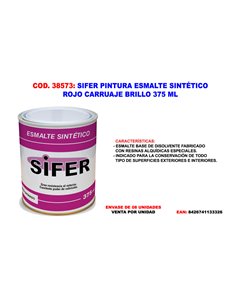 SIFER PINTURA ESMALTE SINTETICO ROJO CARRUAJE BRILLO 375 ML