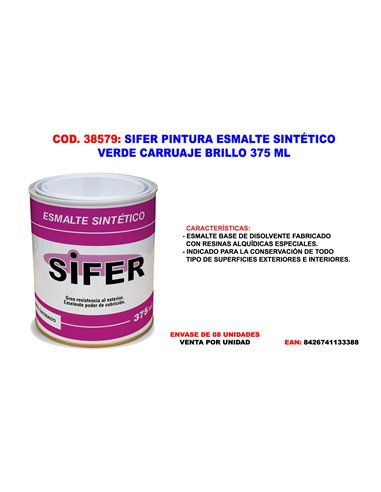 SIFER PINTURA ESMALTE SINTETICO VERDE CARRUAJE BRILLO 375 ML