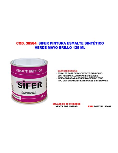 SIFER PINTURA ESMALTE SINTETICO VERDE MAYO BRILLO 125 ML