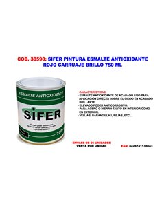 SIFER PINTURA ESMALTE ANTIOXIDANTE ROJO CARRUAJE BRILLO 750 ML
