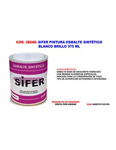 SIFER PINTURA ESMALTE SINTETICO BLANCO BRILLO 375 ML