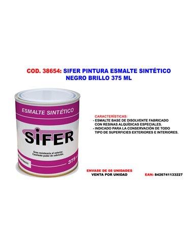 SIFER PINTURA ESMALTE SINTETICO NEGRO BRILLO 375 ML