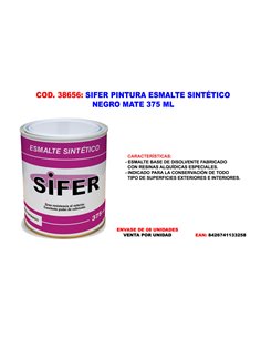 SIFER PINTURA ESMALTE SINTETICO NEGRO MATE 375 ML