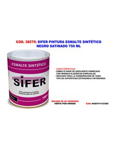 SIFER/KOLMAN PINTURA ESMALTE SINTETICO NEGRO SATINADO 750 ML