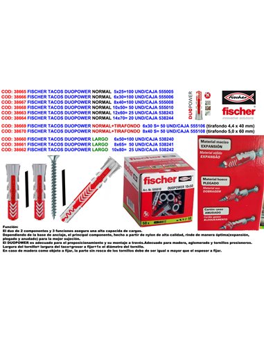 FISCHER TACOS DUOPOWER NORMAL 5x25  100 UND/CAJA555005