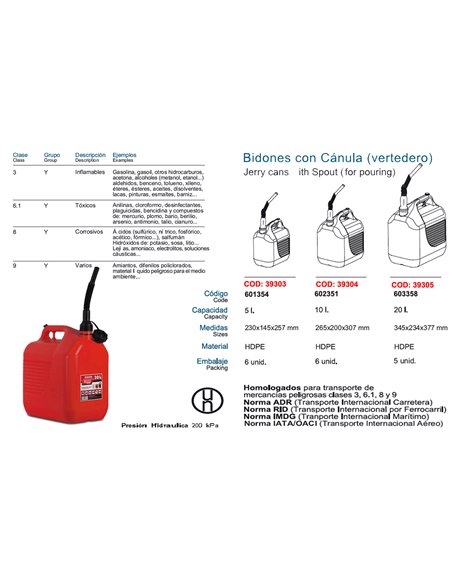 TAYG BIDON GASOLINA 10 LT+CANULA HOMOLOG.CLASE 3/6,1/8/9602351