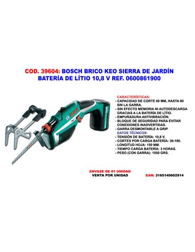 BOSCH BRICO KEO SIERRA DE JARDIN BATERIA LITIO 10,8V0600861900
