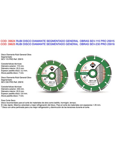 RUBI DISCO DIAMANTE SEGMENTADO GENERAL  OBRAS SEV-115 PRO 25915