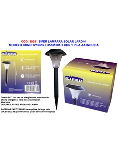 SIFER BALIZA LAMPARA SOLAR JARDIN 125�125x355+2 pila AA35331004