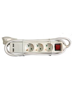 TALOX BASE MULTIPLE 3 TOMAS+2 USB INTERRUPTOR 1,5 M CABLED03BKU