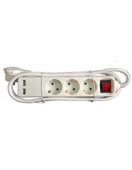 TALOX BASE MULTIPLE 3 TOMAS+2 USB INTERRUPTOR 1,5 M CABLED03BKU