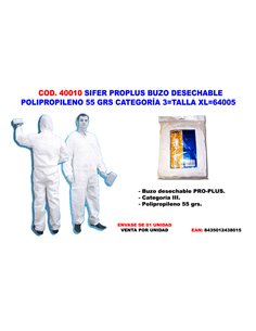 SIFER TRAJE PROTEC BUZO DESECHA POLIP.55GR CAT 3 FITOS.XL64005