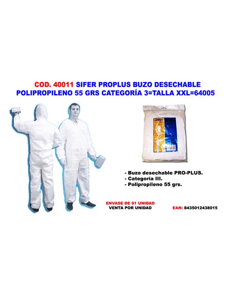 SIFER TRAJE PROTEC BUZO DESECHA POLIP.55GR CAT 3 FITOS.XXL64005
