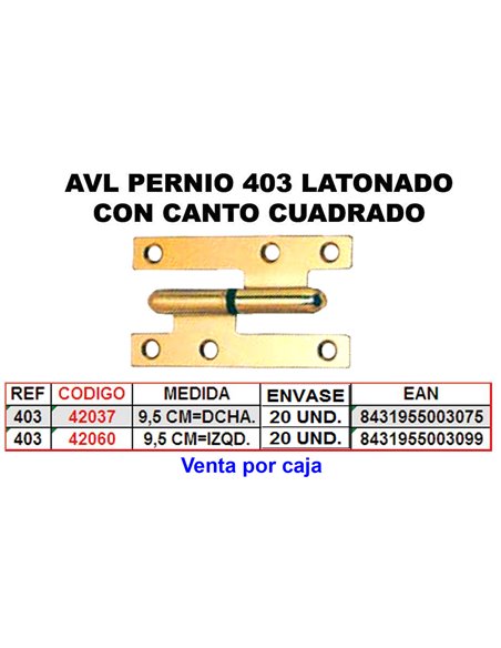 AVL PERNIO 403 9,5 mm CANTO CUADRADO DCHA LATONADO 403